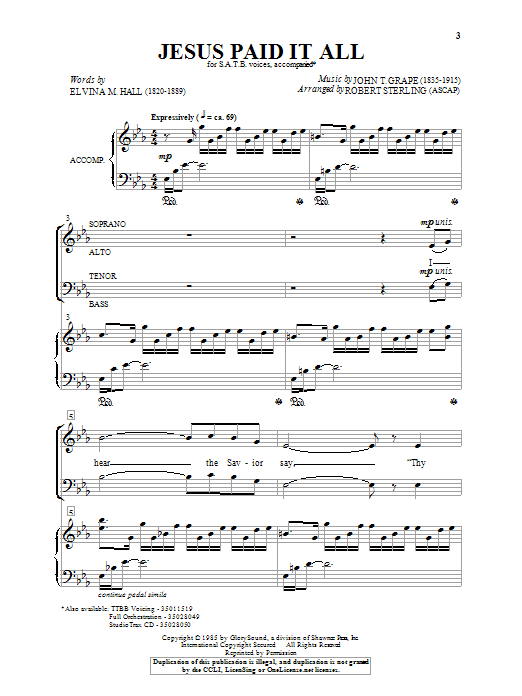 Robert Sterling Jesus Paid It All Sheet Music