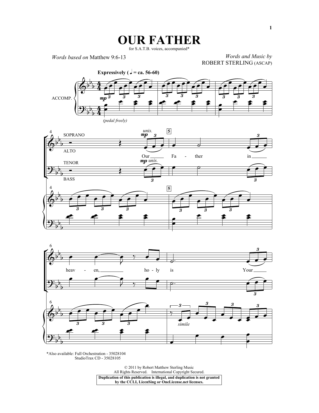 Robert Sterling Our Father Sheet Music