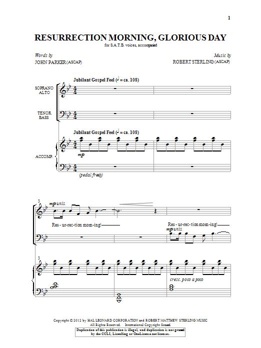 Robert Sterling Resurrection Morning, Glorious Day Sheet Music