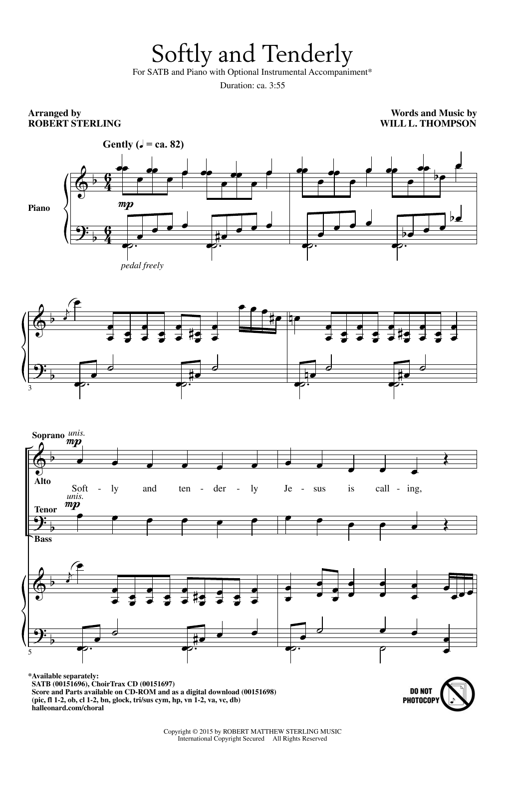 Robert Sterling Softly And Tenderly Sheet Music
