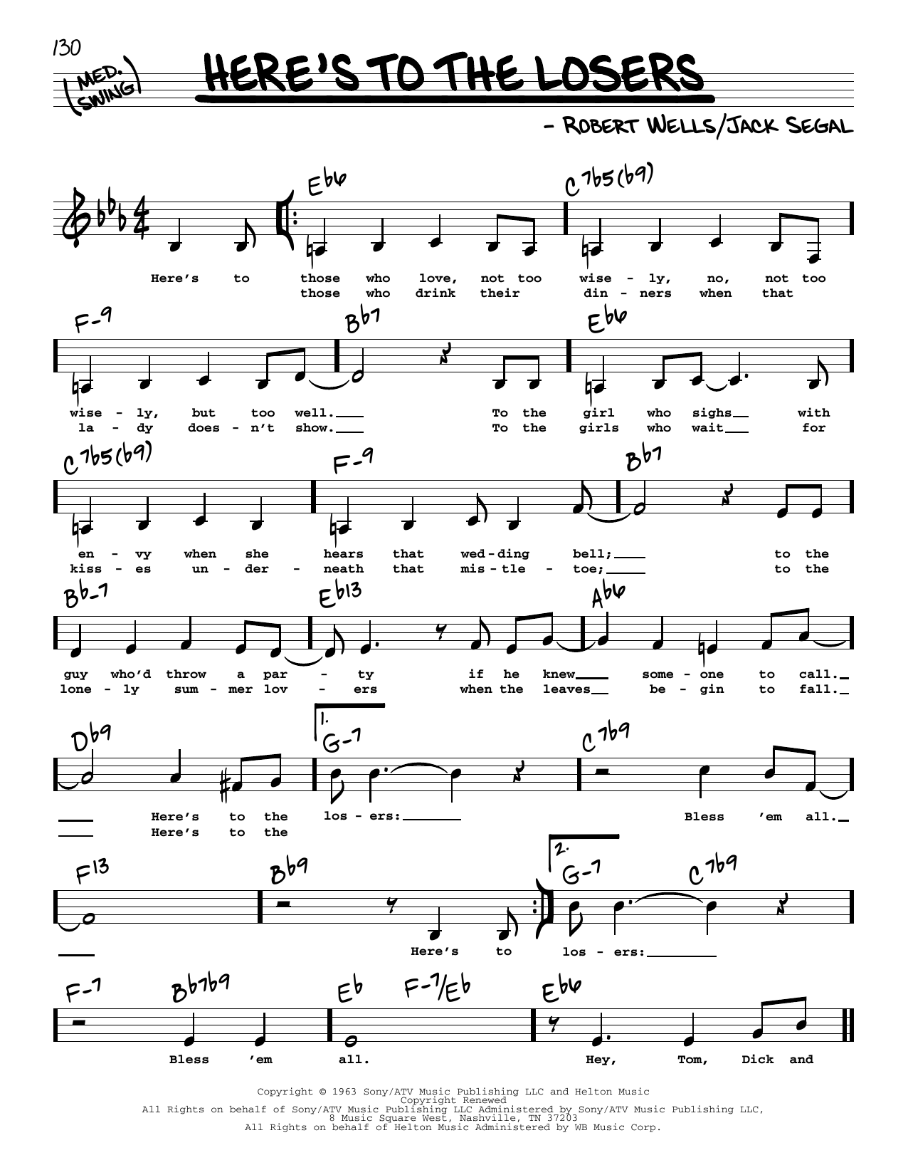 Robert Wells Here's To The Losers (Low Voice) Sheet Music