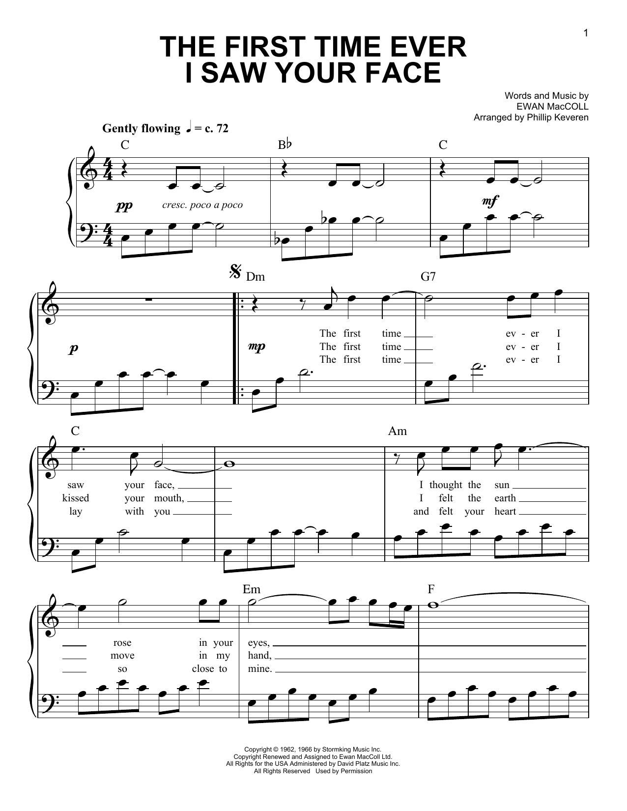 Roberta Flack The First Time Ever I Saw Your Face (arr. Phillip Keveren) Sheet Music