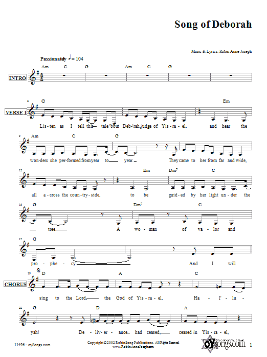 Robin Joseph Song of Deborah Sheet Music