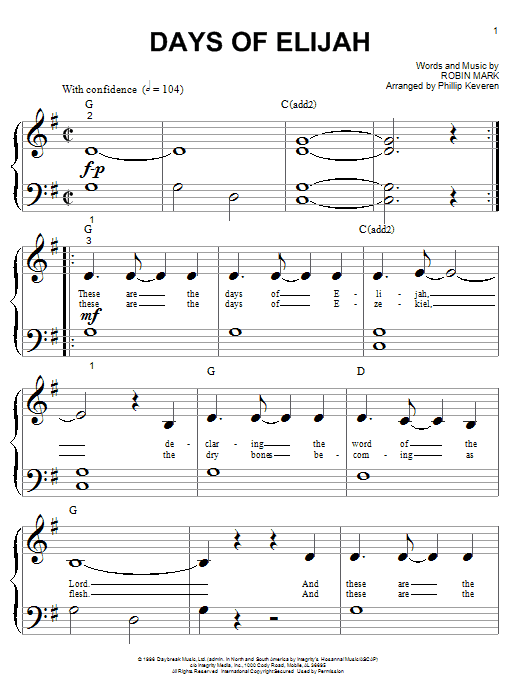 Robin Mark Days Of Elijah (arr. Phillip Keveren) Sheet Music