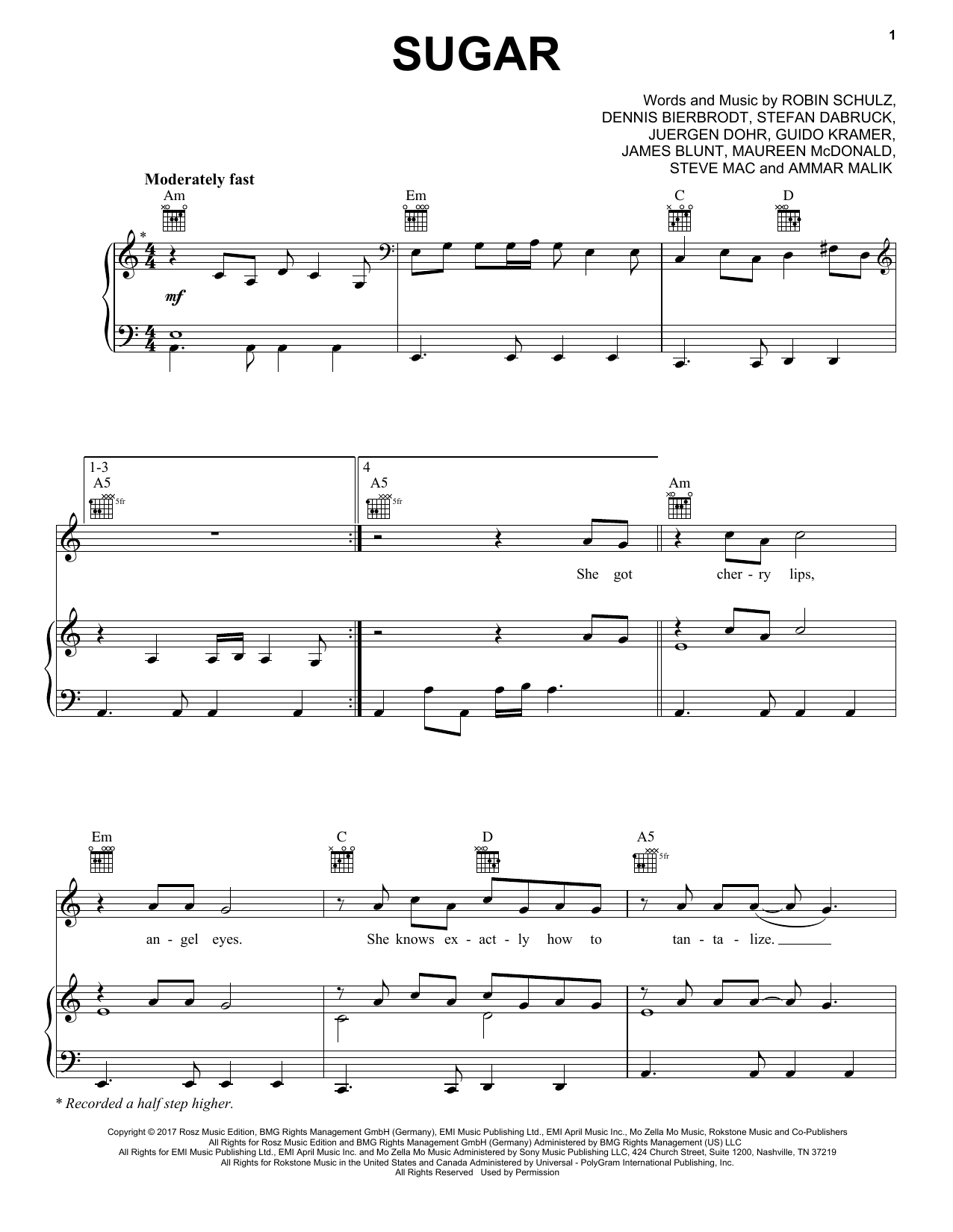 Robin Schulz Sugar (feat. Francesco Yates) Sheet Music