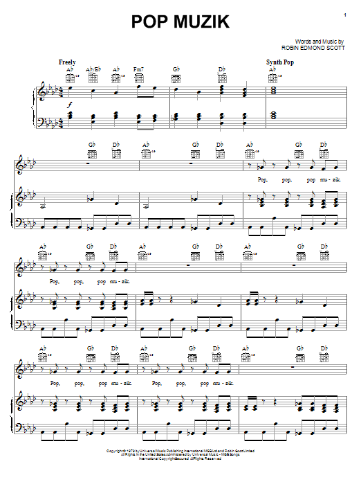 Robin Scott Pop Muzik Sheet Music