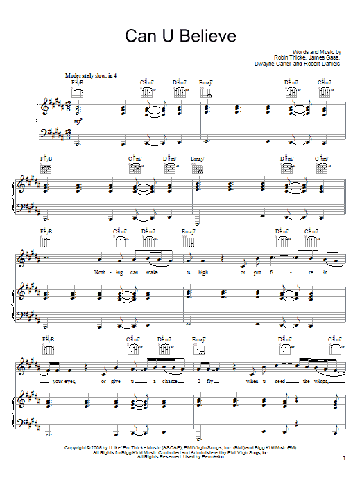 Robin Thicke Can U Believe Sheet Music