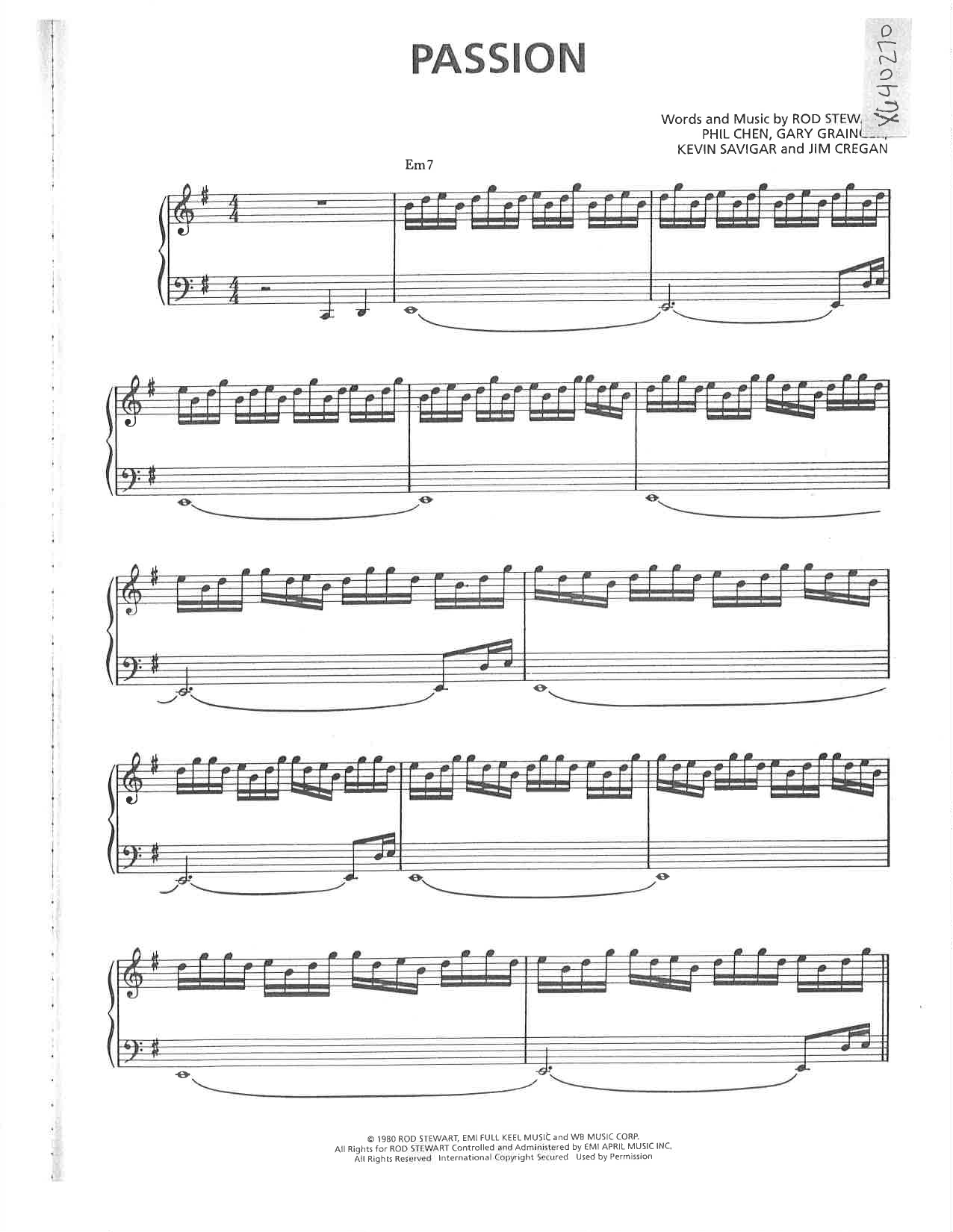 Rod Stewart Passion Sheet Music