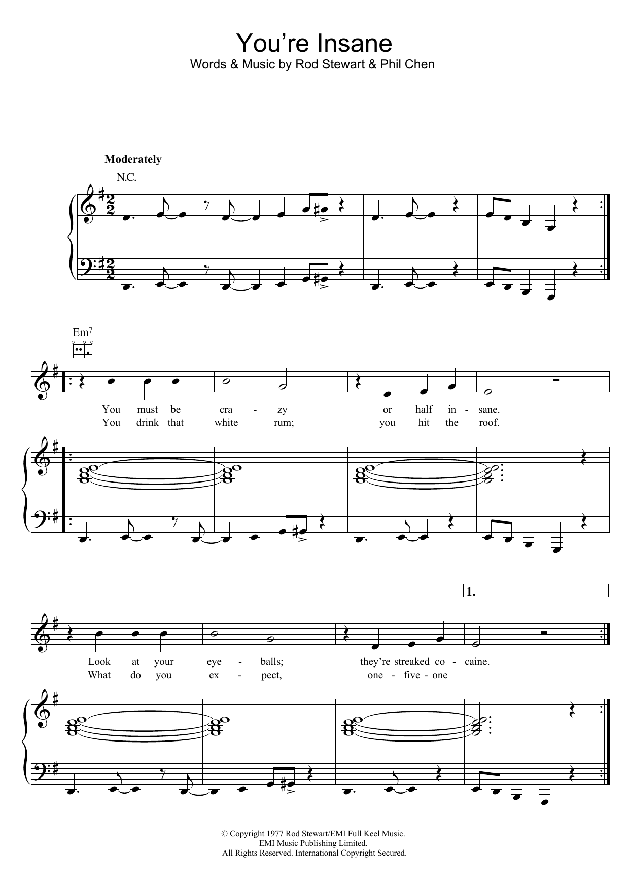 Rod Stewart You're Insane Sheet Music
