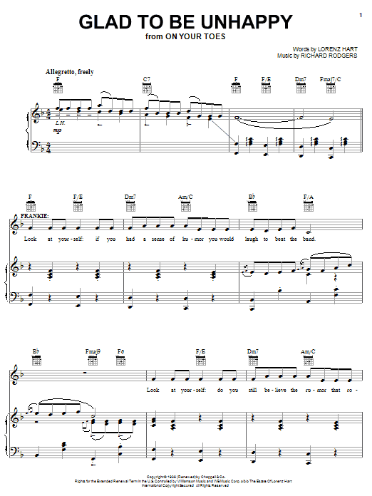Rodgers & Hart Glad To Be Unhappy Sheet Music