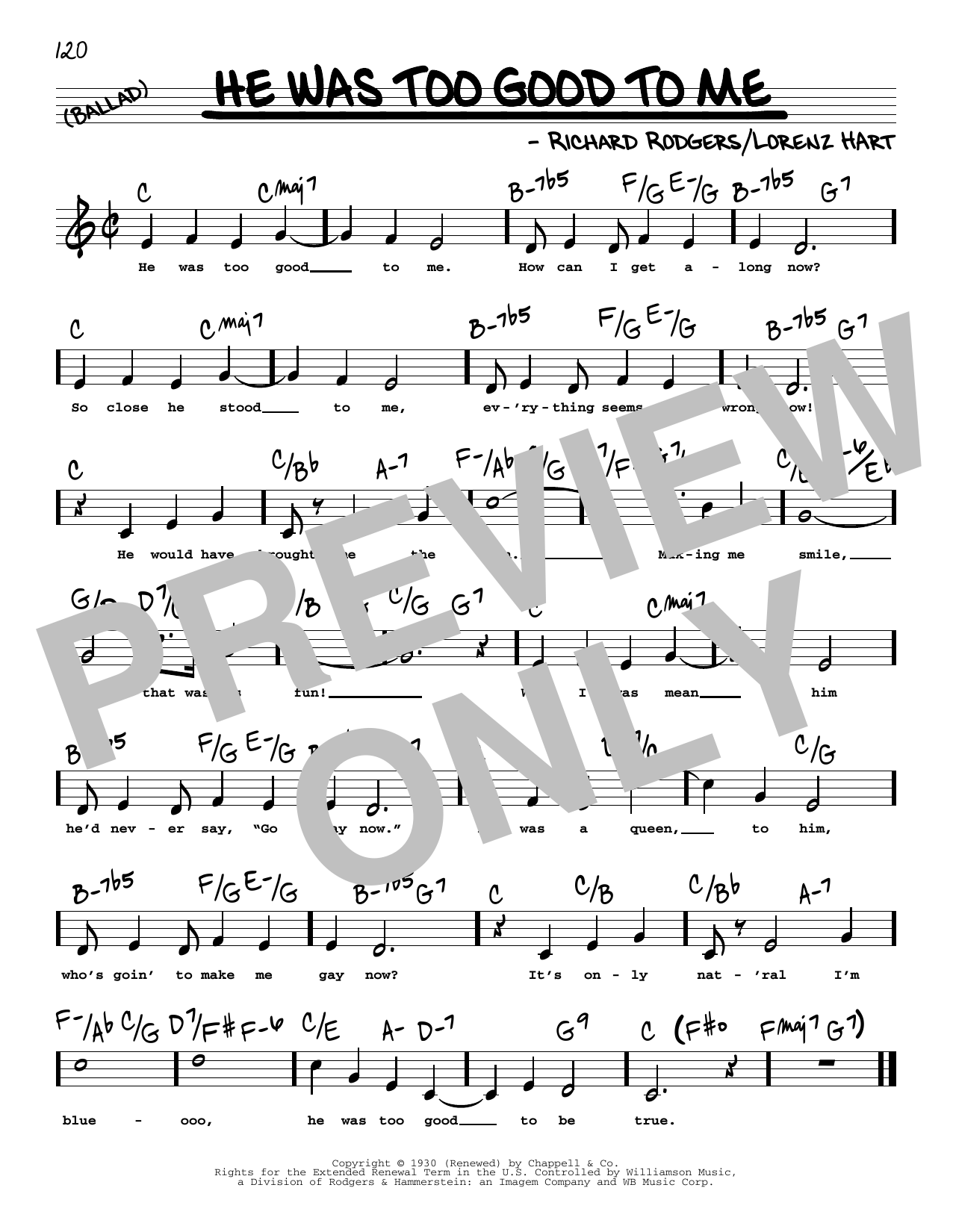 Rodgers & Hart He Was Too Good To Me (High Voice) Sheet Music