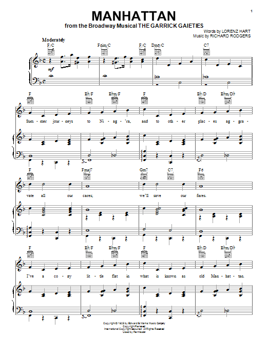 Rodgers & Hart Manhattan Sheet Music