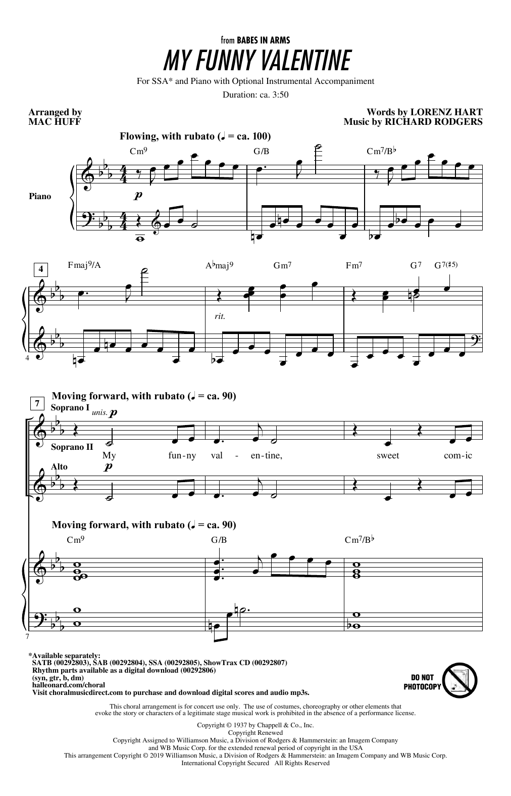 Rodgers & Hart My Funny Valentine (arr. Mac Huff) Sheet Music