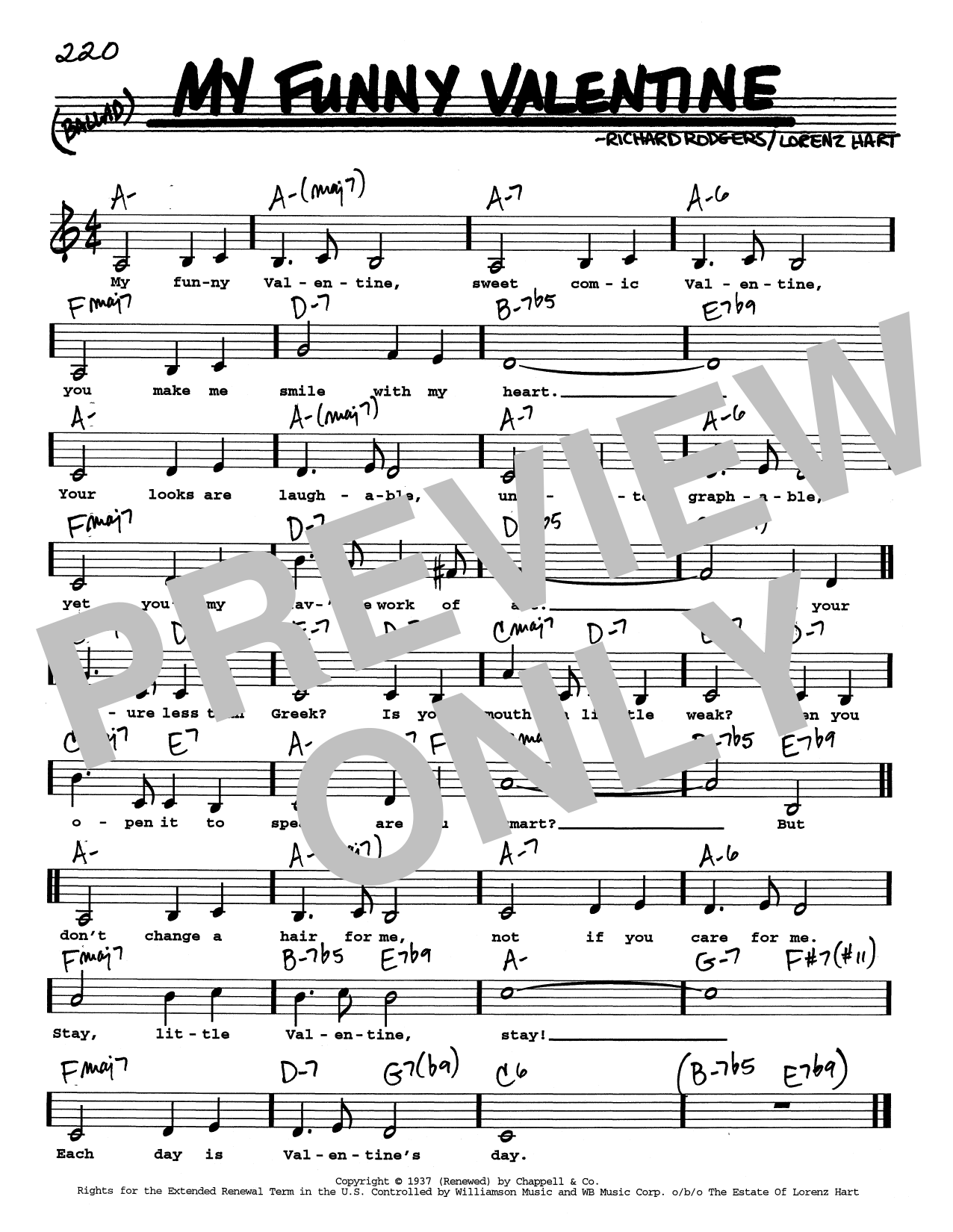 Rodgers & Hart My Funny Valentine (Low Voice) Sheet Music