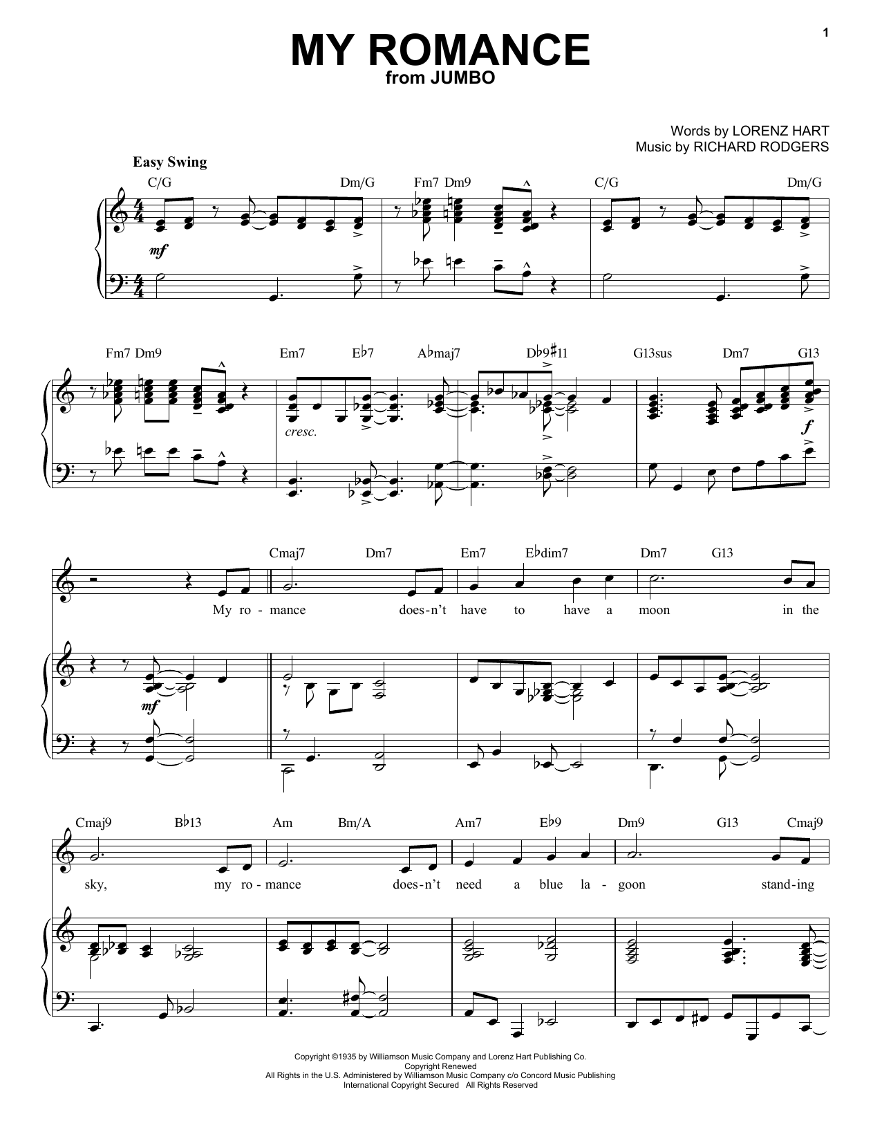 Rodgers & Hart My Romance [Jazz version] (from Jumbo) (arr. Brent Edstrom) Sheet Music