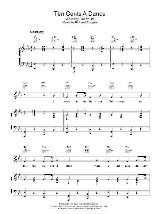 Rodgers & Hart Ten Cents A Dance Sheet Music