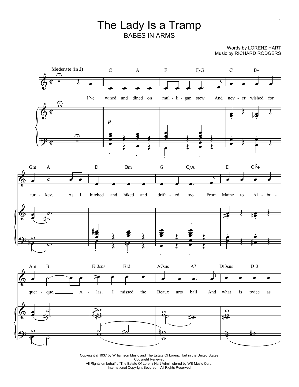 Rodgers & Hart The Lady Is A Tramp Sheet Music