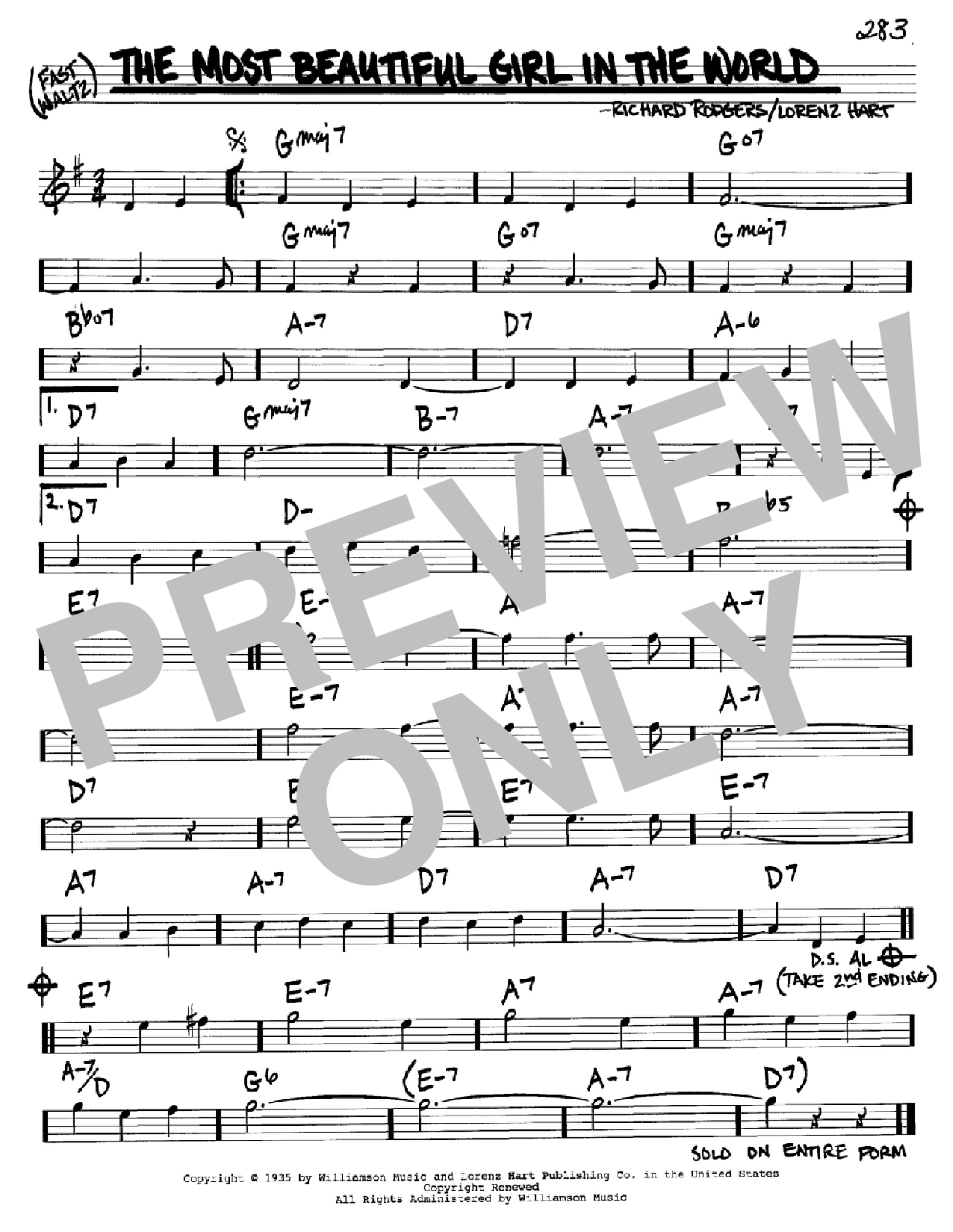 Rodgers & Hart The Most Beautiful Girl In The World Sheet Music