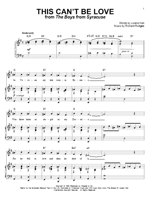 Rodgers & Hart This Can't Be Love Sheet Music