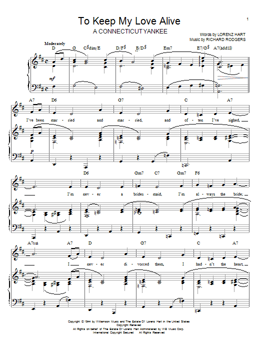 Rodgers & Hart To Keep My Love Alive Sheet Music