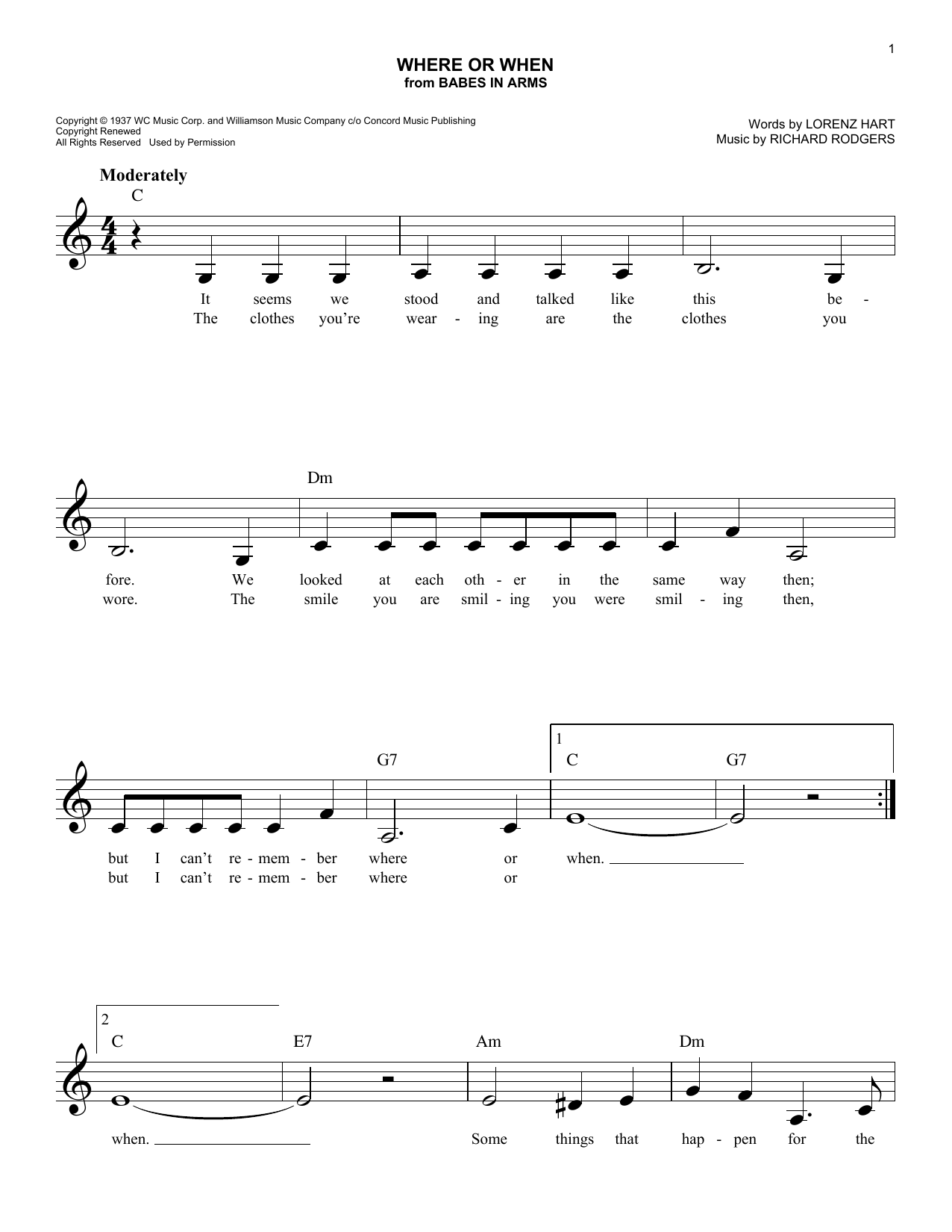 Rodgers & Hart Where Or When (from Babes In Arms) Sheet Music