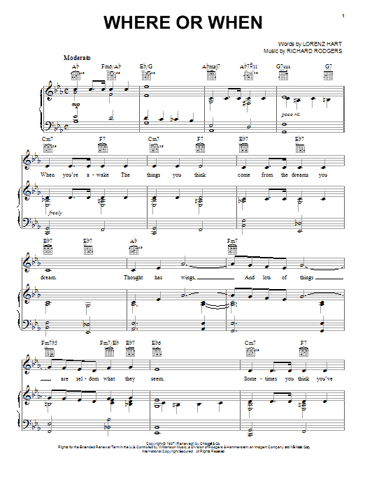 Rodgers & Hart Where Or When Sheet Music