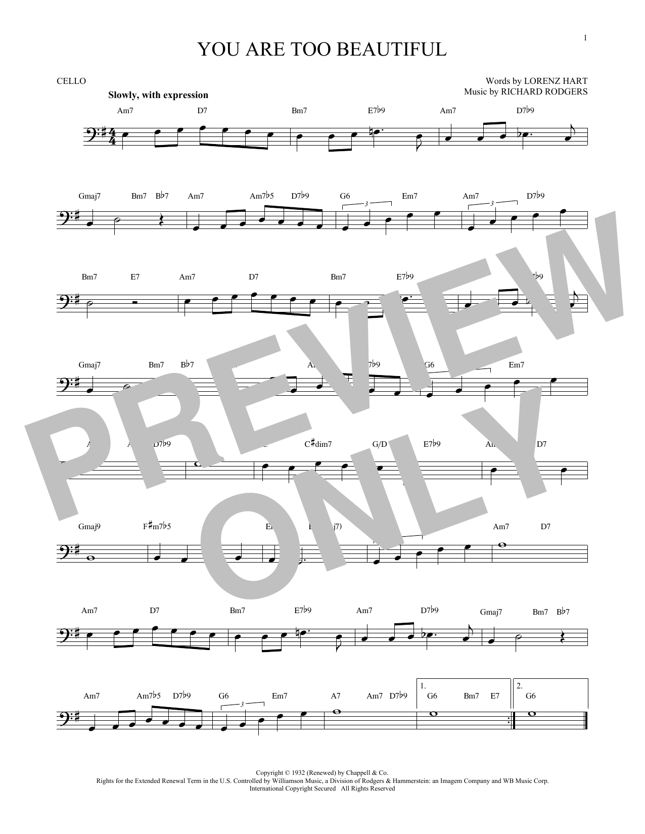 Rodgers & Hart You Are Too Beautiful Sheet Music