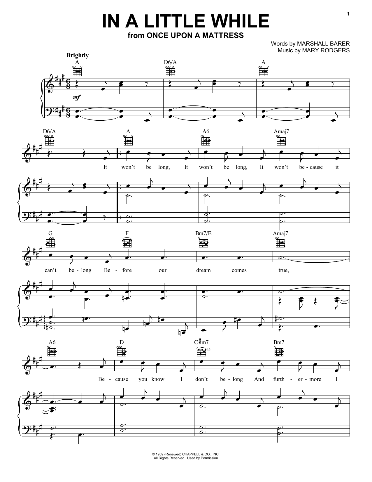 Rodgers & Barer In A Little While Sheet Music