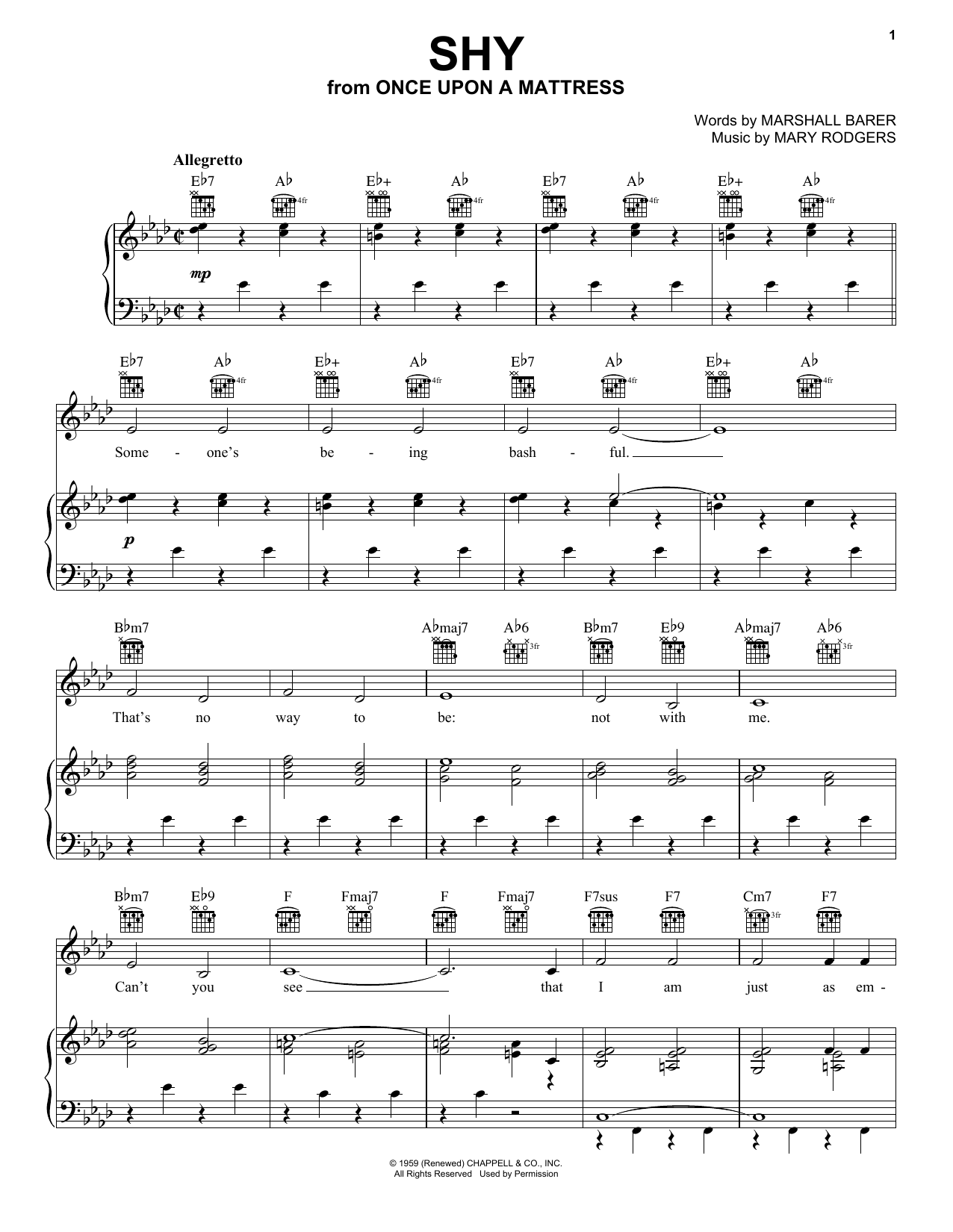 Rodgers & Barer Shy Sheet Music