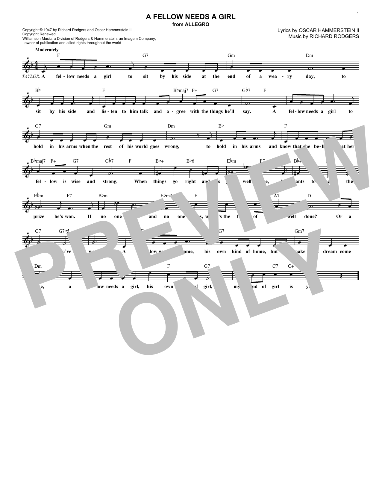 Rodgers & Hammerstein A Fellow Needs A Girl Sheet Music