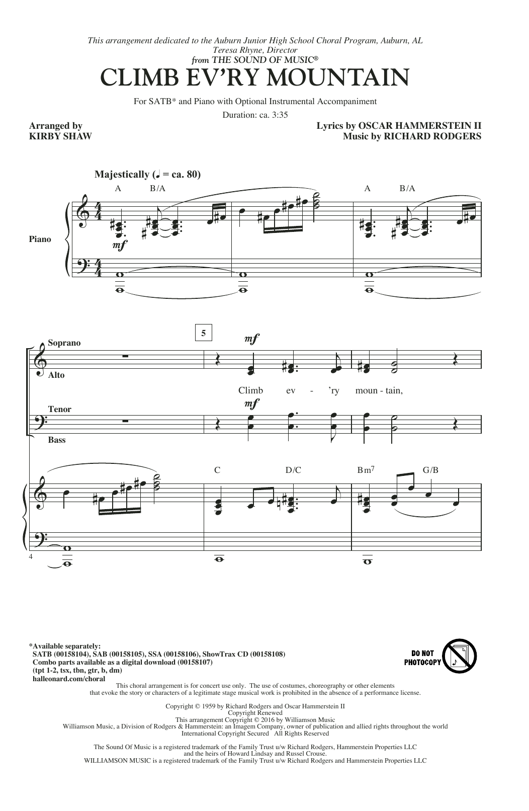 Rodgers & Hammerstein Climb Ev'ry Mountain (from The Sound of Music) (arr. Kirby Shaw) Sheet Music