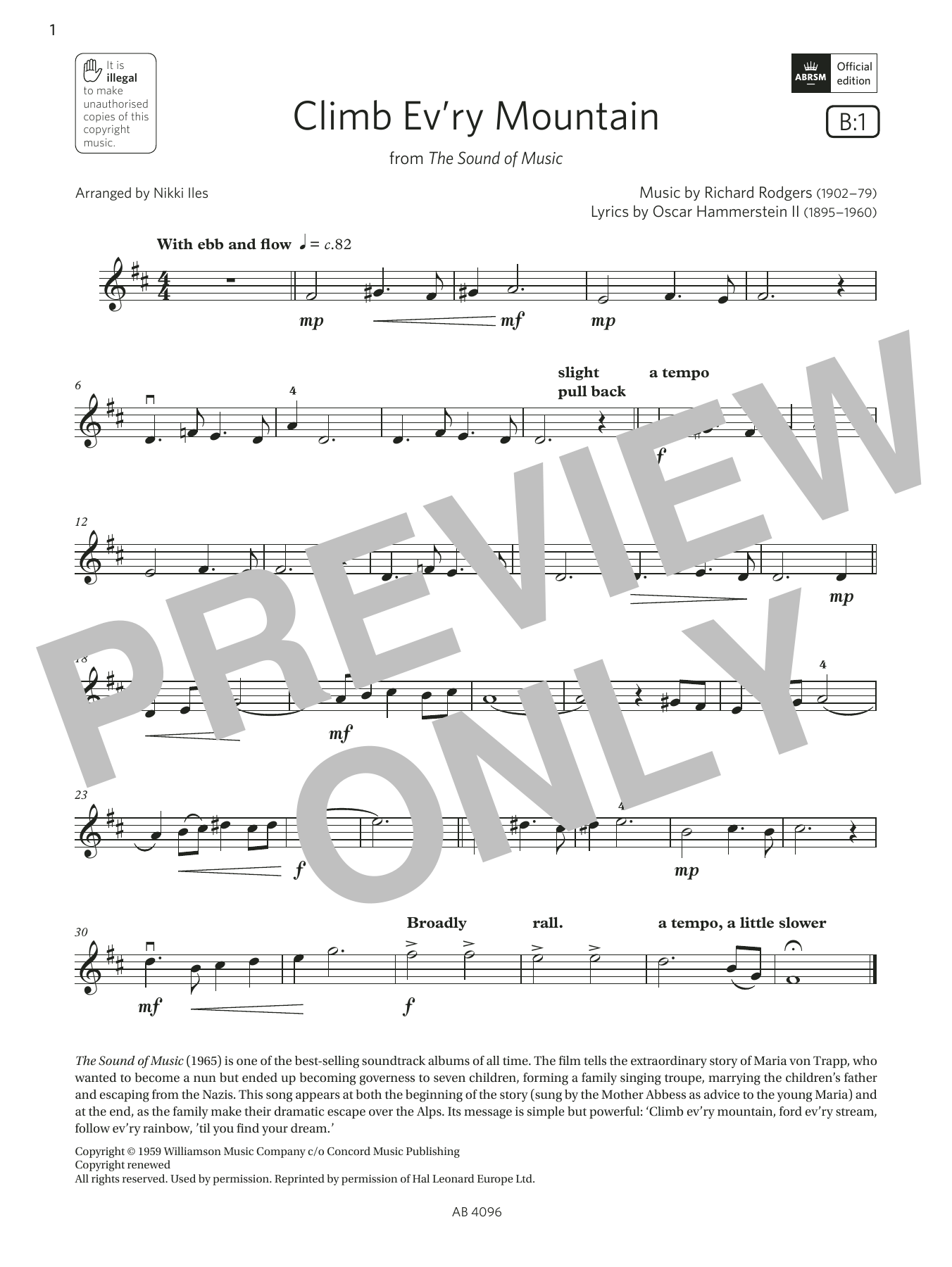 Rodgers & Hammerstein Climb Ev'ry Mountain (Grade 2, B1, from the ABRSM Violin Syllabus from 2024) Sheet Music