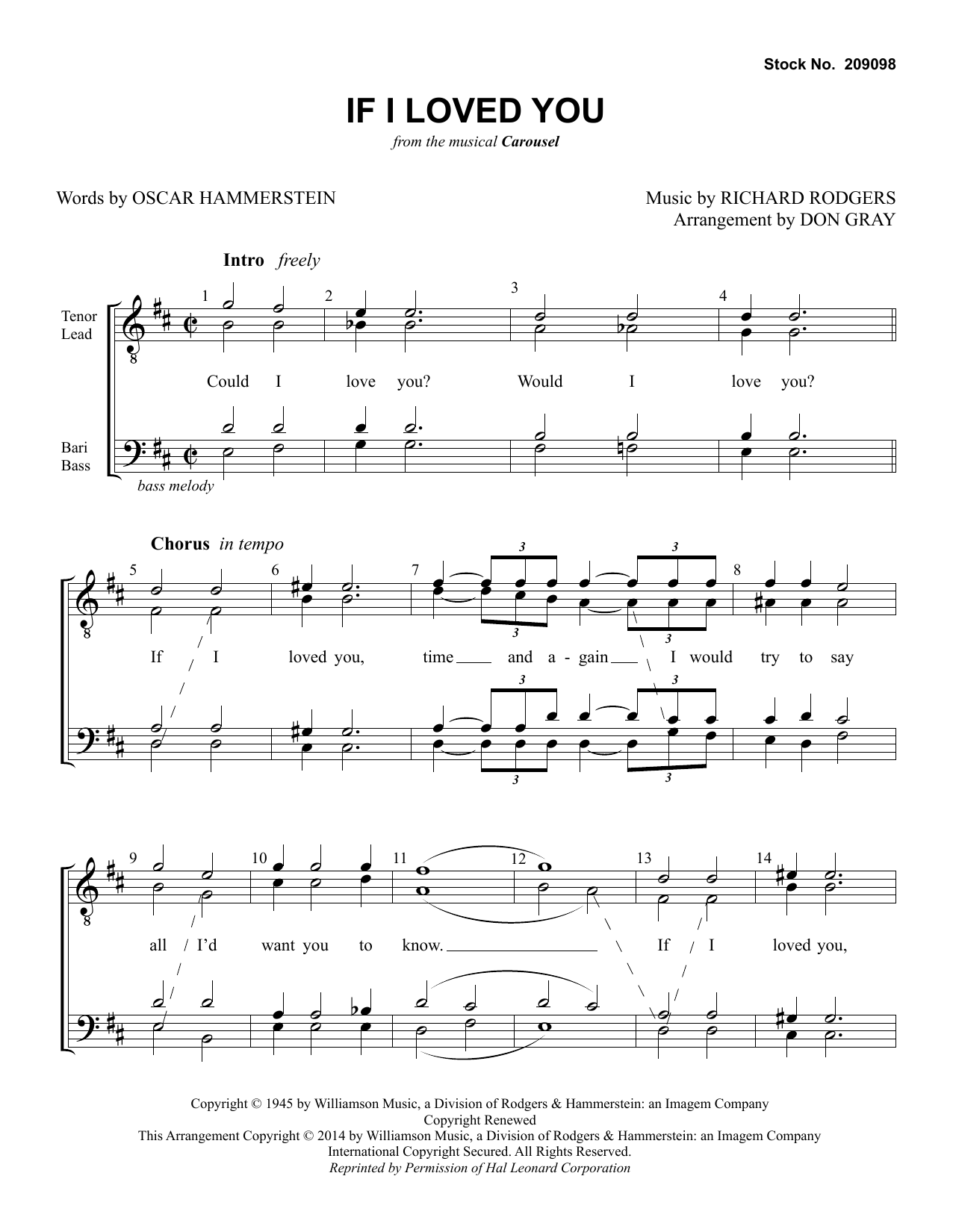 Rodgers & Hammerstein If I Loved You (from Carousel) (arr. Don Gray) Sheet Music
