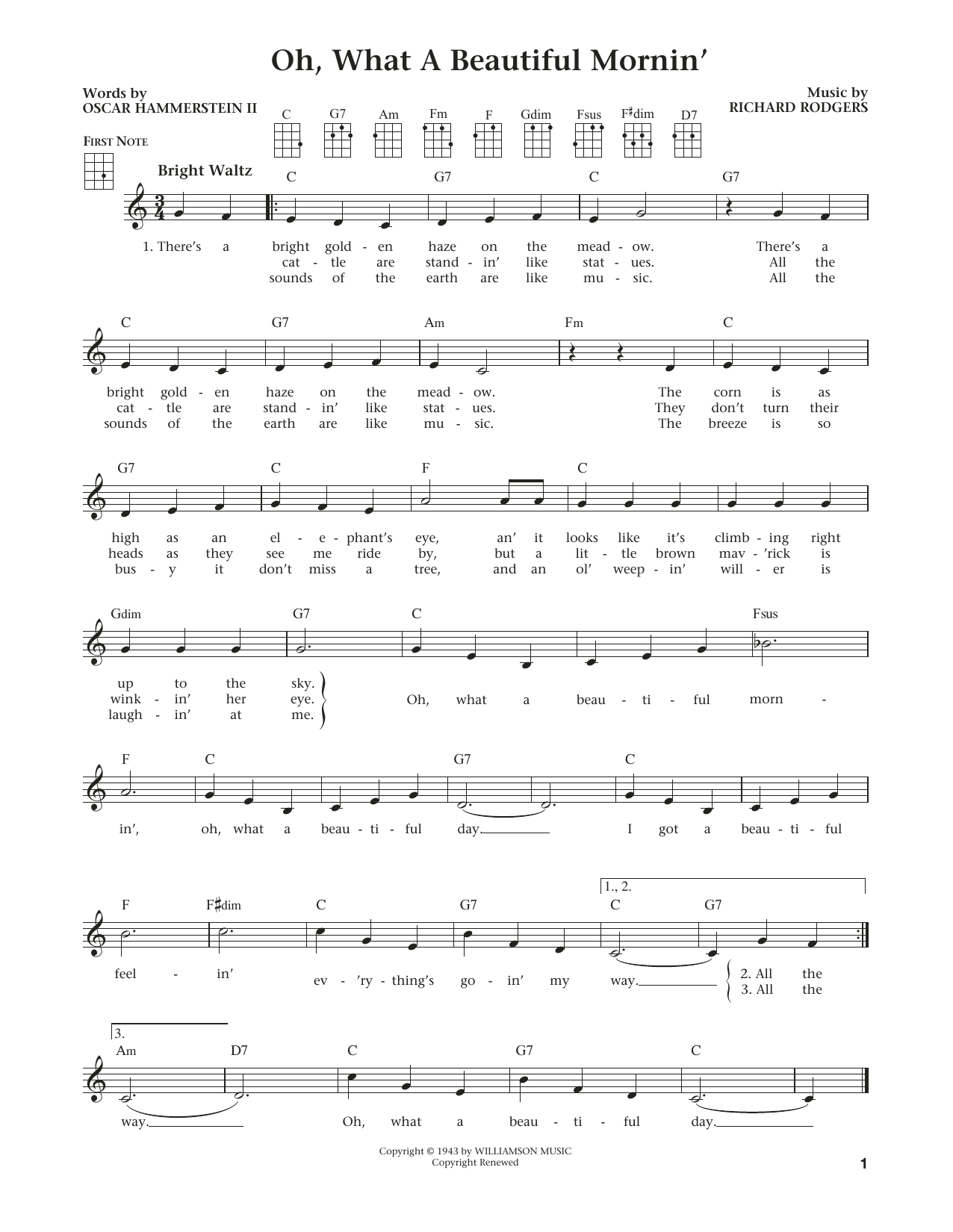 Rodgers & Hammerstein Oh, What A Beautiful Mornin' (from Oklahoma) (from The Daily Ukulele) (arr. Liz Sheet Music