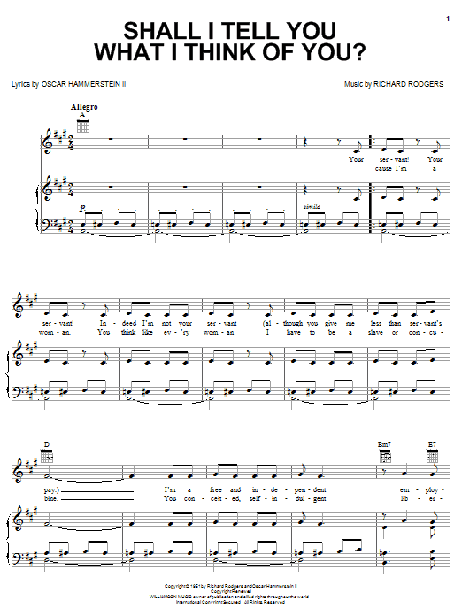 Rodgers & Hammerstein Shall I Tell You What I Think Of You? Sheet Music