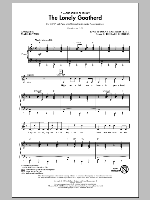Rodgers & Hammerstein The Lonely Goatherd (from The Sound of Music) (arr. Mark Brymer) Sheet Music