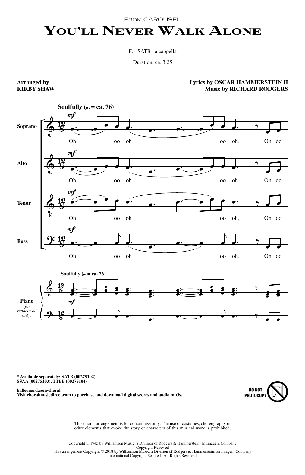 Rodgers & Hammerstein You'll Never Walk Alone (arr. Kirby Shaw) Sheet Music