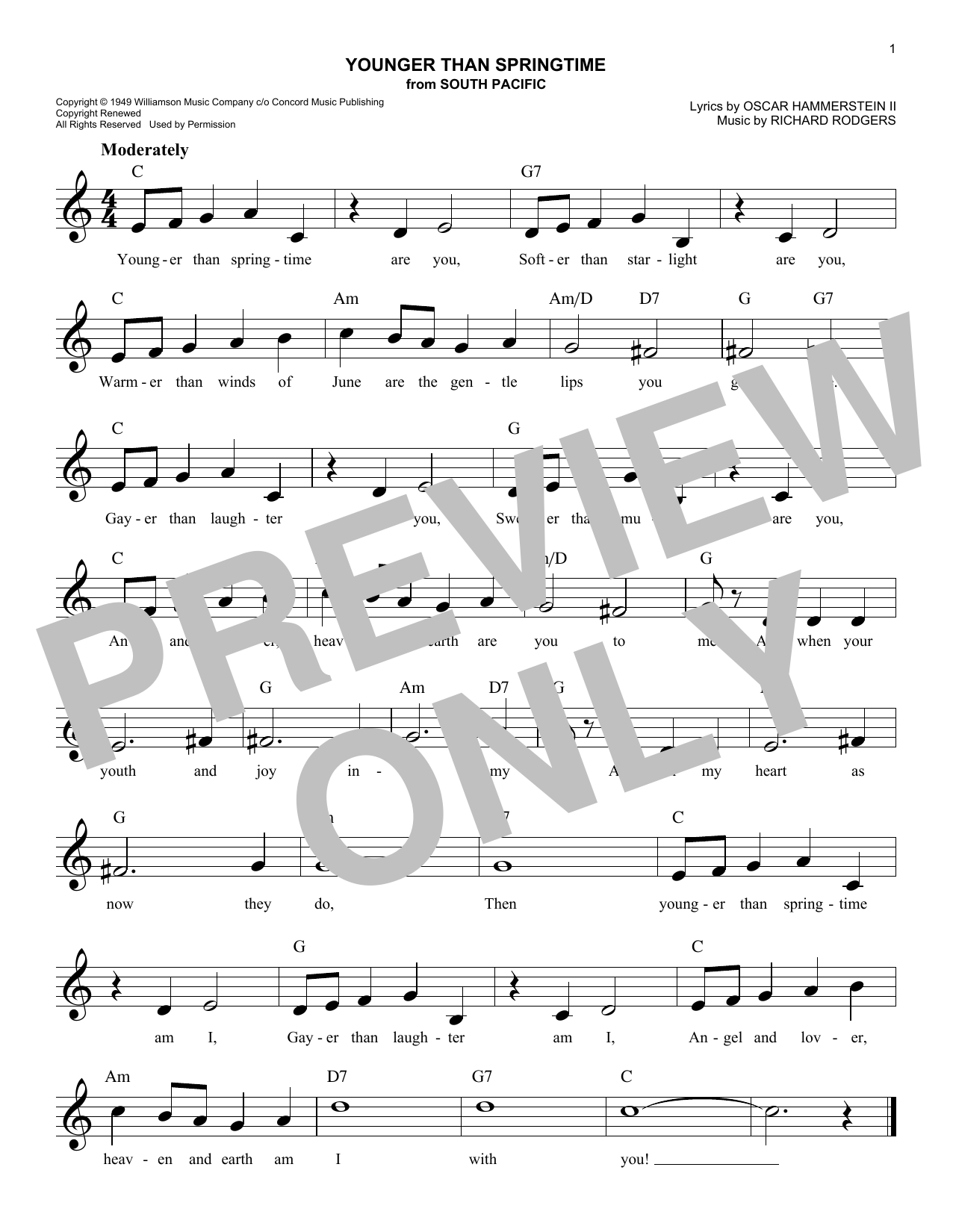 Rodgers & Hammerstein Younger Than Springtime (from South Pacific) Sheet Music