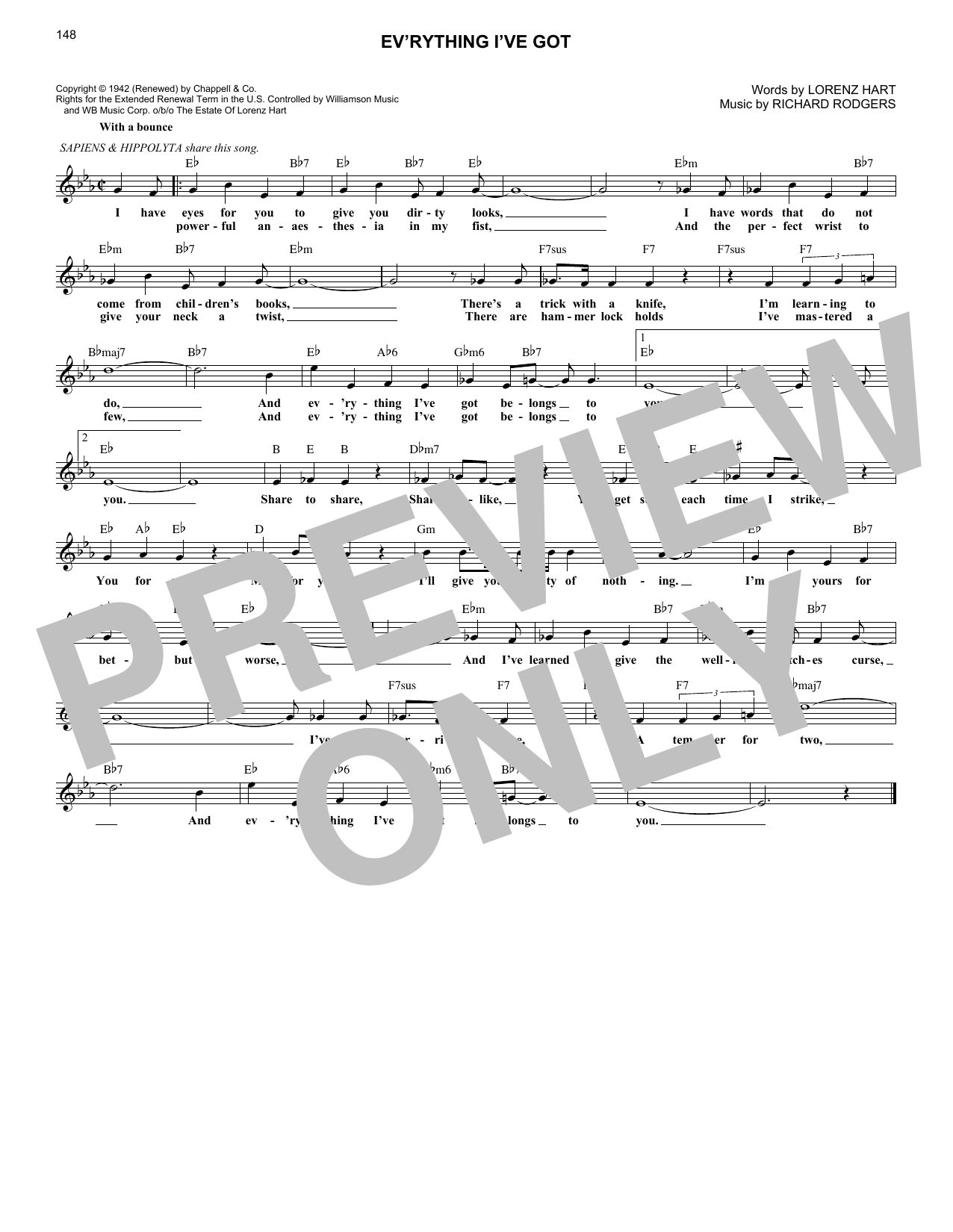 Rodgers & Hart Ev'rything I've Got Sheet Music