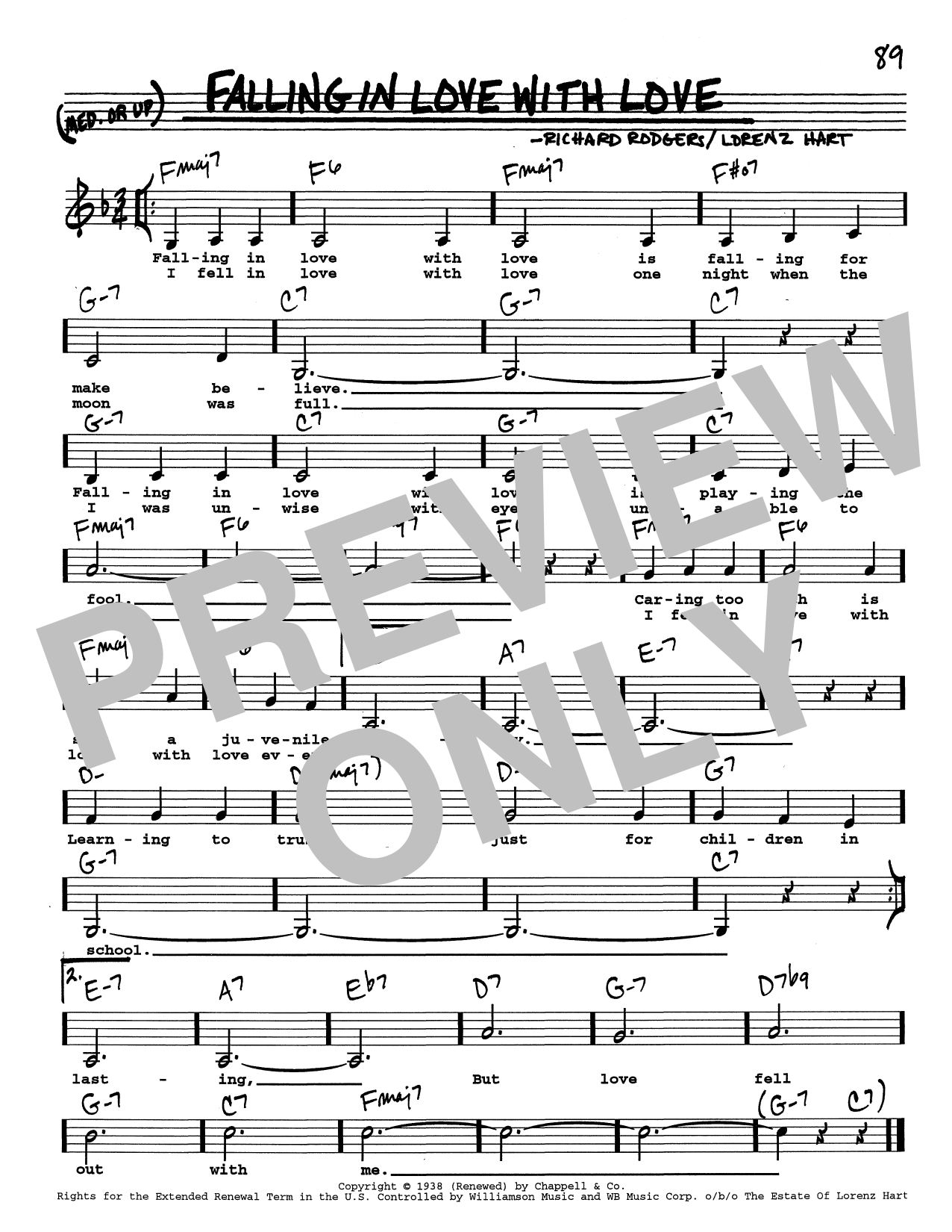 Rodgers & Hart Falling In Love With Love (Low Voice) Sheet Music