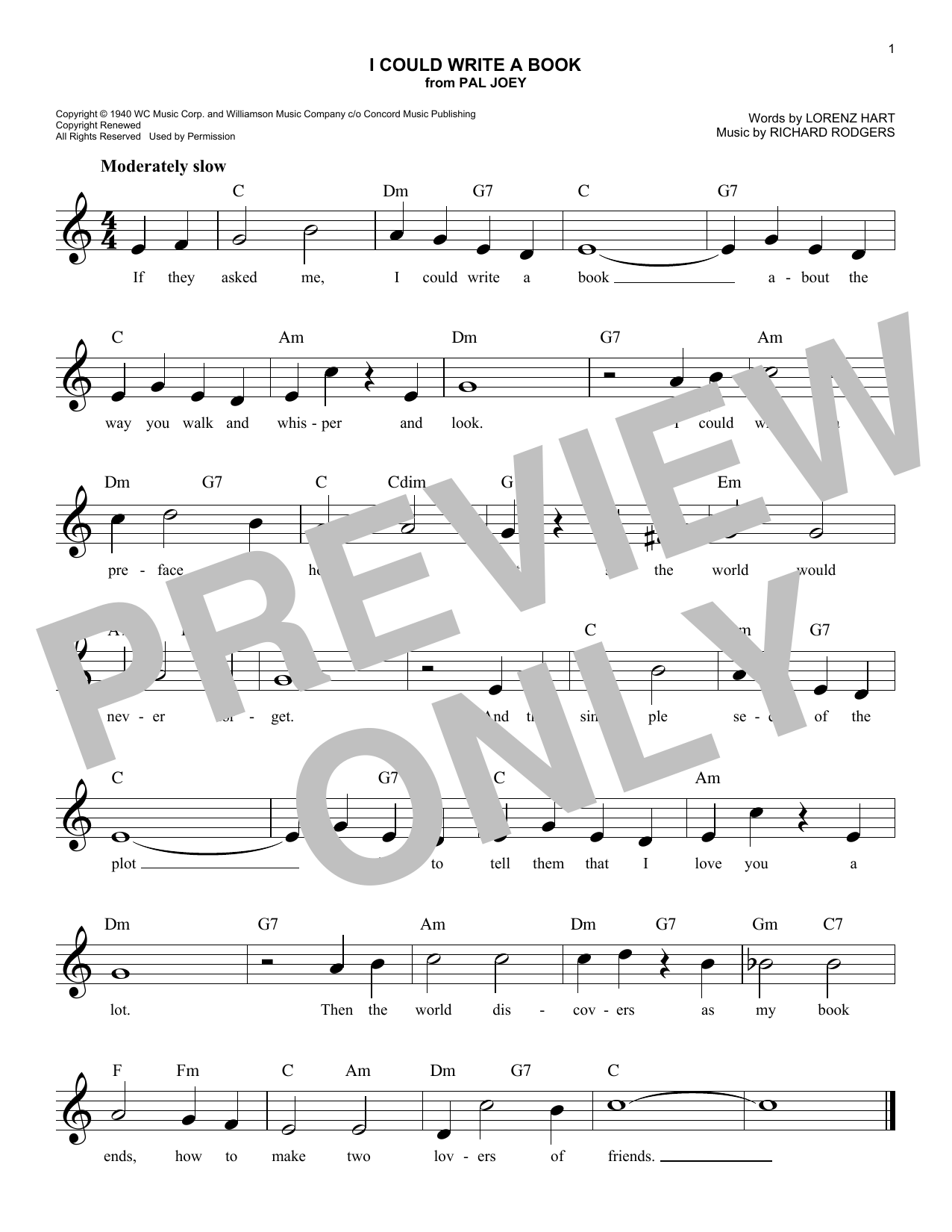 Rodgers & Hart I Could Write A Book (from Pal Joey) Sheet Music