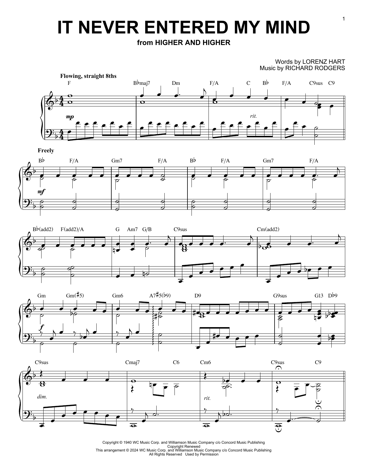 Rodgers & Hart It Never Entered My Mind (arr. Brent Edstrom) Sheet Music
