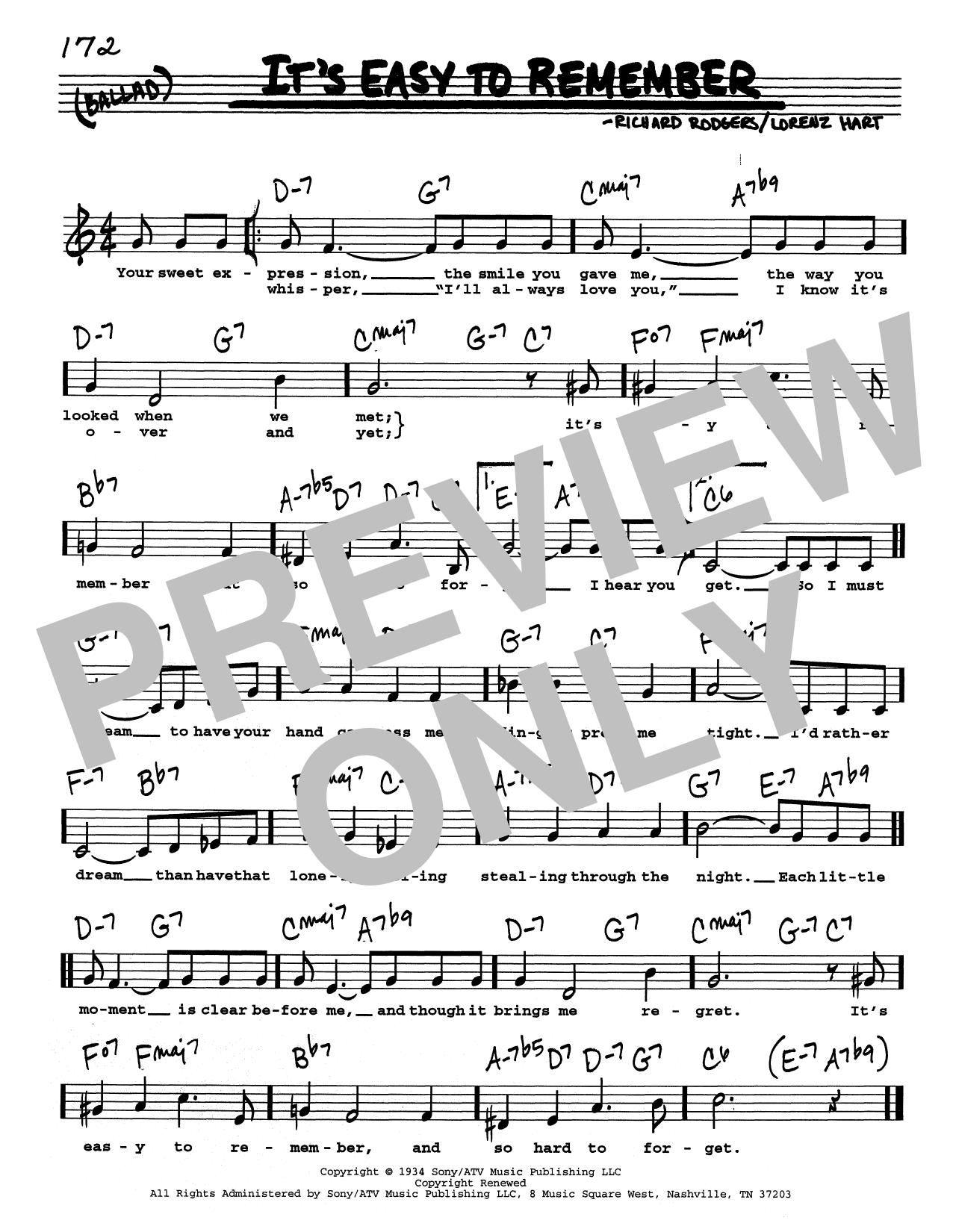 Rodgers & Hart It's Easy To Remember (Low Voice) Sheet Music