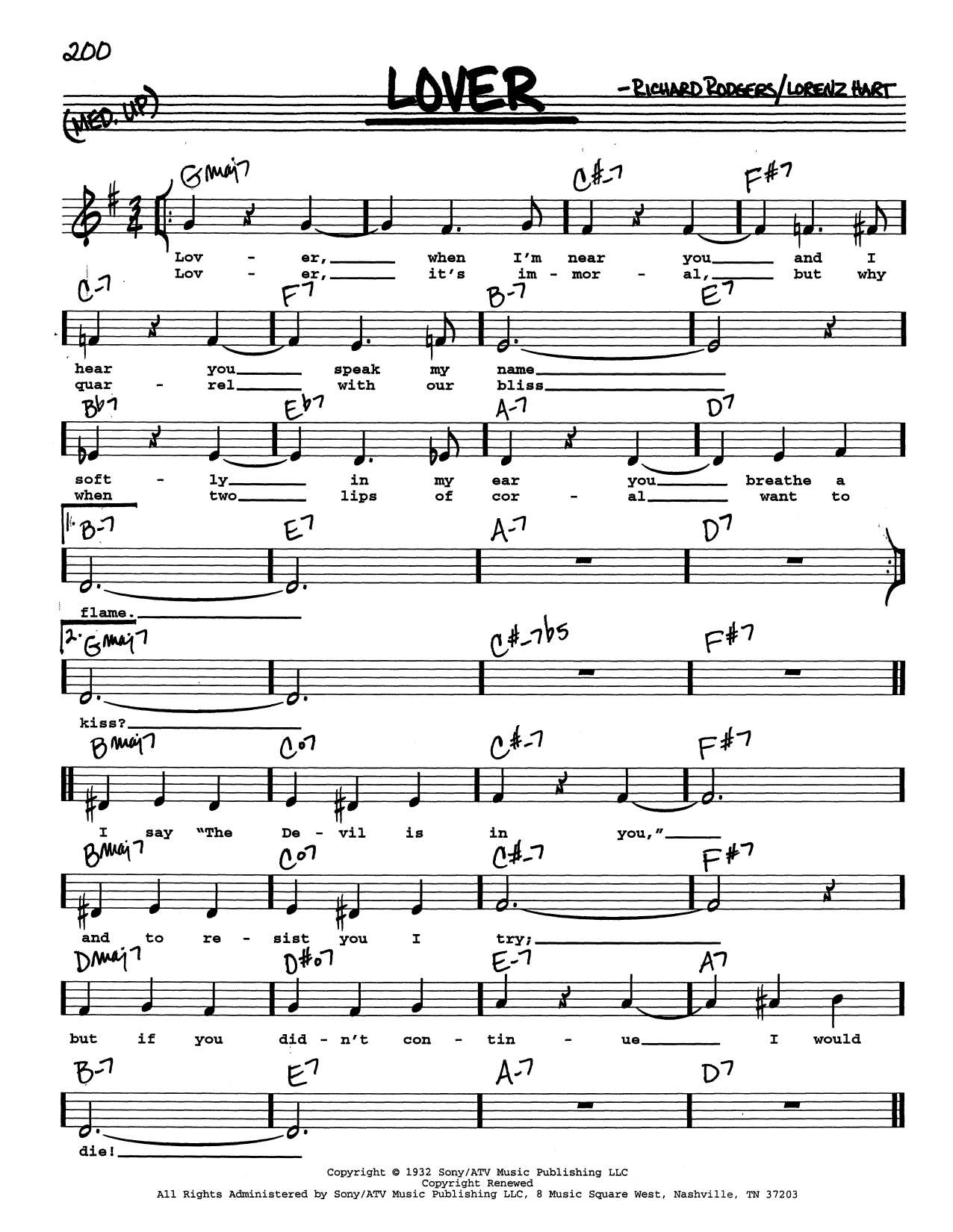 Rodgers & Hart Lover (Low Voice) Sheet Music