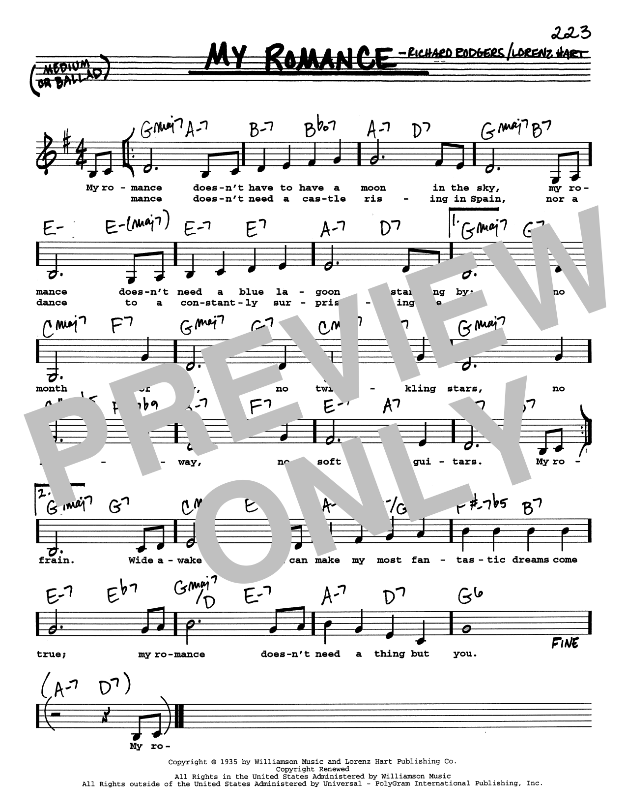 Rodgers & Hart My Romance (Low Voice) Sheet Music