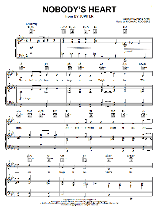 Rodgers & Hart Nobody's Heart Sheet Music