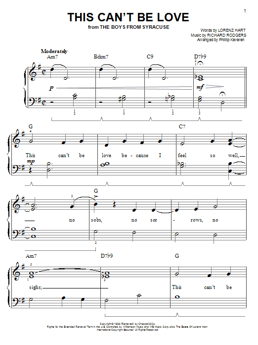 Rodgers & Hart This Can't Be Love (arr. Phillip Keveren) Sheet Music