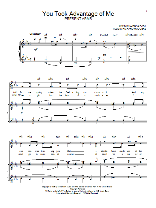 Rodgers & Hart You Took Advantage Of Me Sheet Music