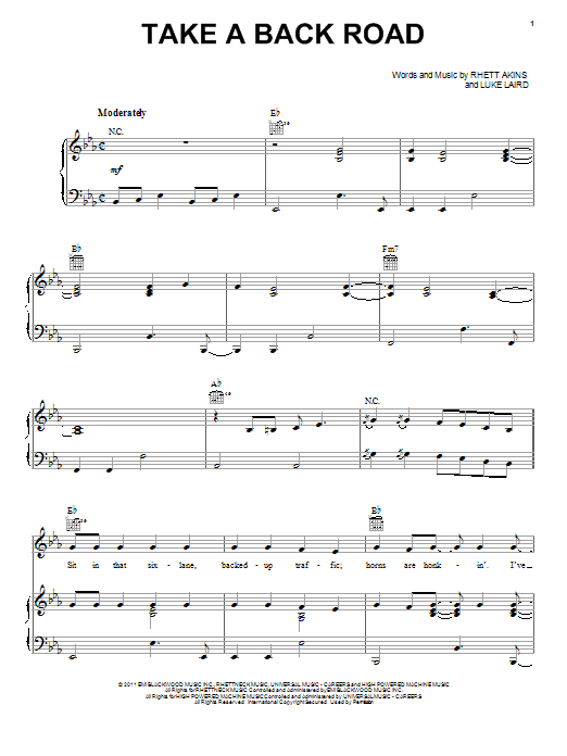 Rodney Atkins Take A Back Road Sheet Music