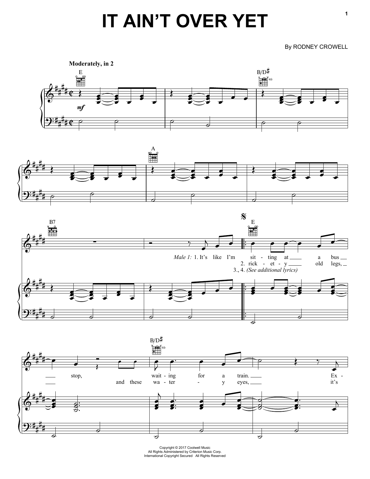 Rodney Crowell It Ain't Over Yet Sheet Music